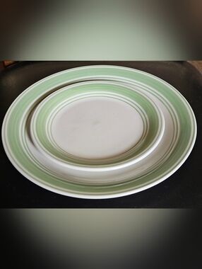 Mainstays Green Striped Ceramic Dinner Plate & Salad Plate Set